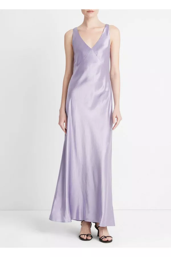 Satin V-Neck Bias Maxi Dress by Vince at THE MILE Satin V-Neck Bias Maxi Dress by Vince at THE MILE