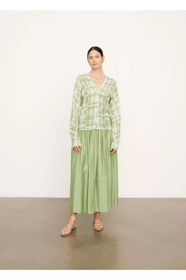 Tie Dye Long Sleeve Double V-Neck Blouse by Vince at THE MILE