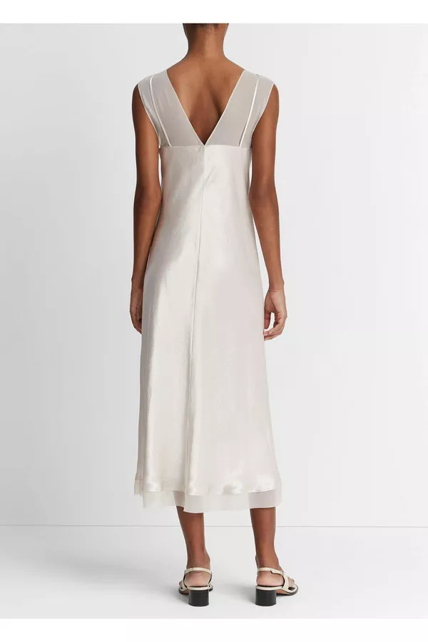 vince chiffon layered satin slip dress Vince Chiffon Layered Midi Slip Dress