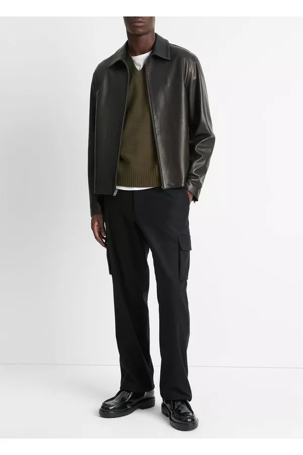 Leather Zip-Up Jacket by Vince at THE MILE