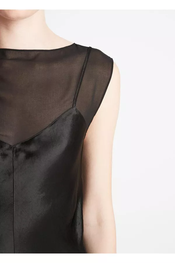 Chiffon-Layered Satin Slip Dress by Vince at THE MILE