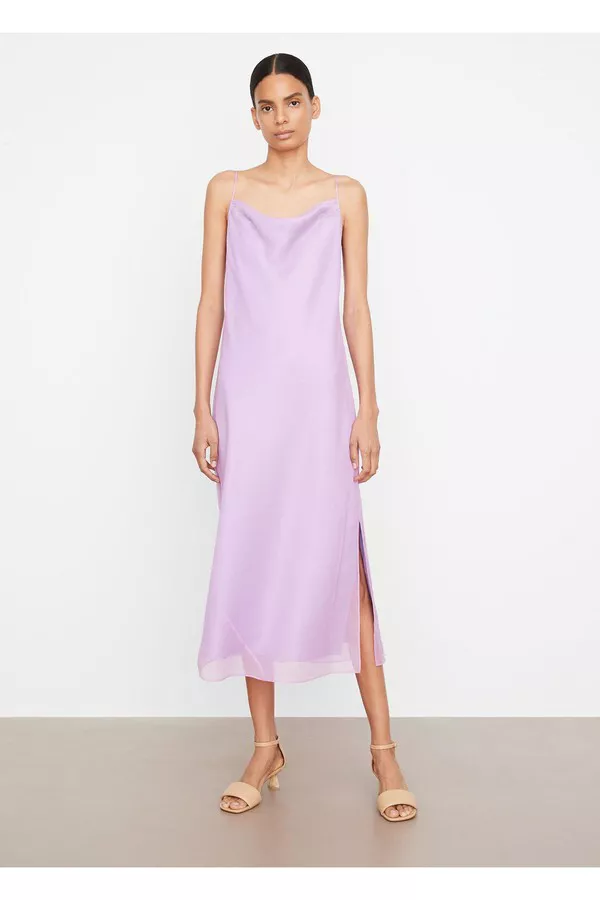 vince crinkled satin midi dress Vince Crinkled Satin Midi Dress In Pastel Yellow