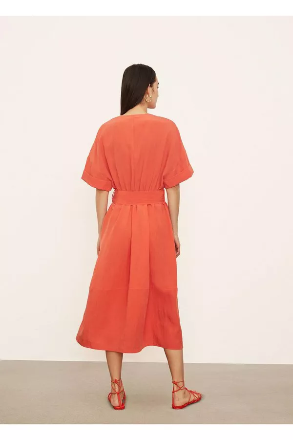 pleat waist midi dress Johanna Pleated Twill Midi Dress in Blush