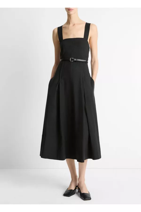 cotton and linen dress Sassy Button-Down Linen Shirt Dress with Lapel Collar & Belt