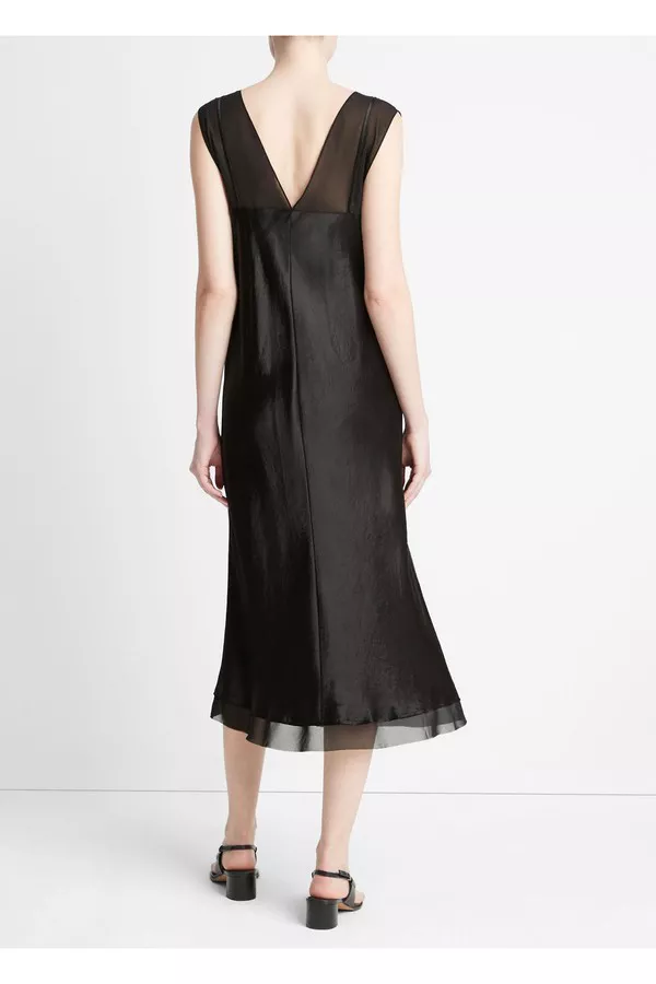 Chiffon-Layered Satin Slip Dress by Vince at THE MILE