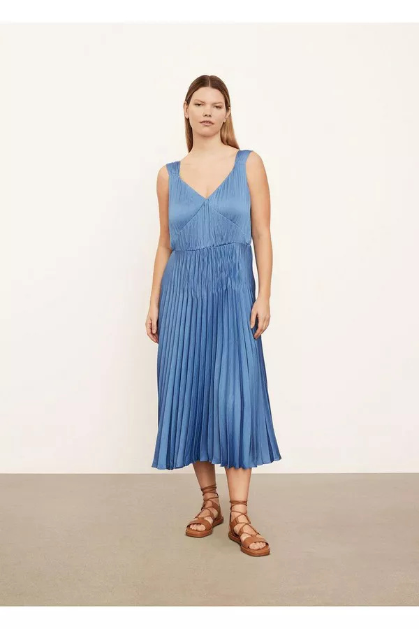 V-Neck Pleated Slip Dress by Vince at THE MILE