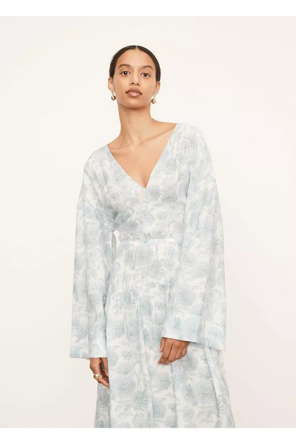 Dahlia Long Sleeve Double V Neck Dress by Vince at THE MILE