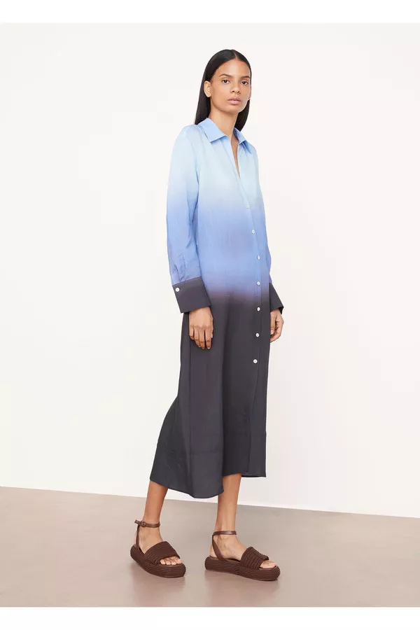 ombre shirt dress Lucy Cobb Olla Ombre Linen Shirt Dress in Blue