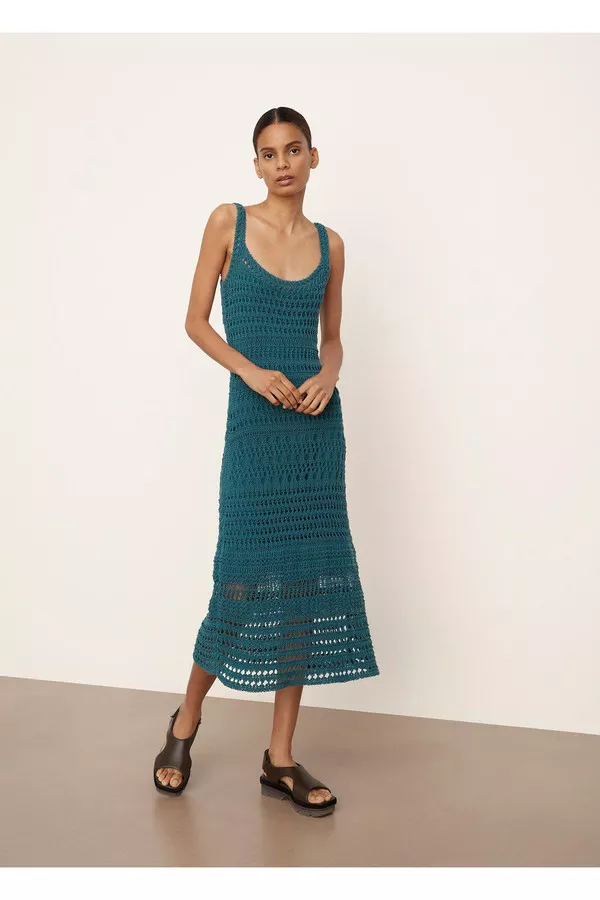 white christmas dresses Frivole Blue Crochet Floral Midi Dress, XL / Blue main image 0