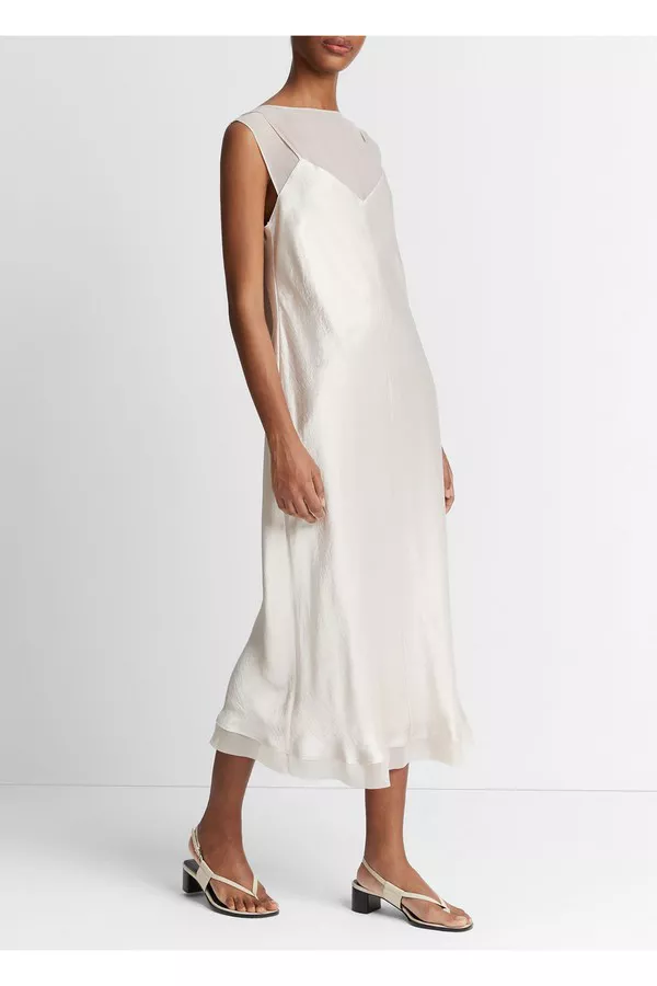 vince chiffon layered satin slip dress Chiffon-Layered Satin Slip Dress by Vince at THE MILE