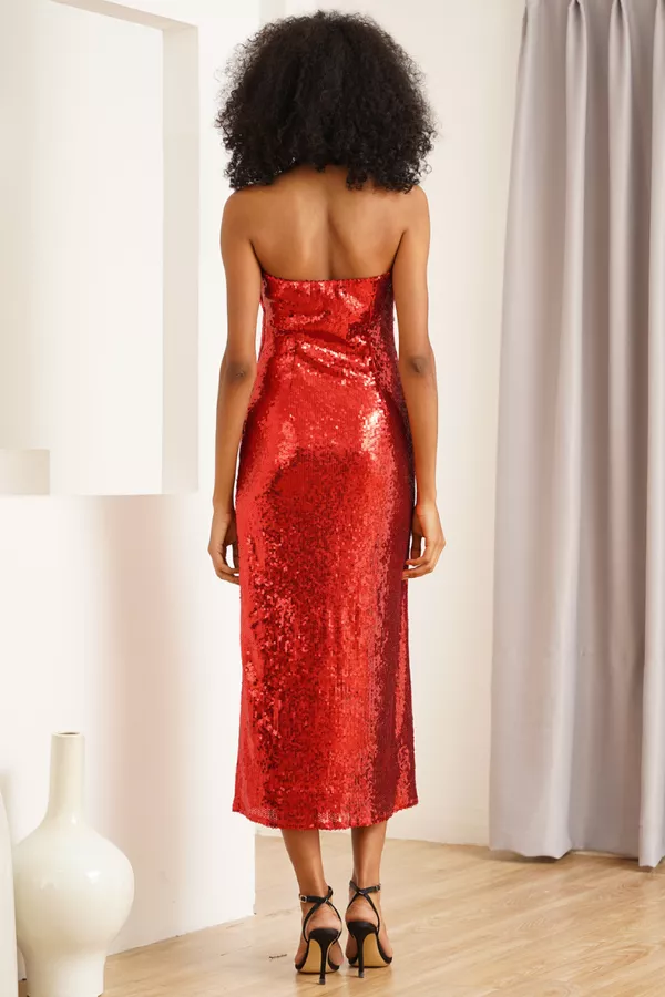 open lace back dress Dazzling Darling Red Sleeveless Sequin Midi Dress