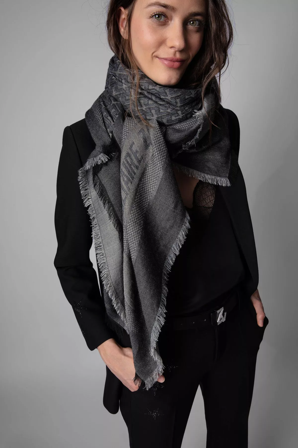 【関税込み】Glenn Monogram Scarf - Zadig & Voltaire - Viscos Glenn Monogram Scarf - Zadig & Voltaire - Viscose - Black