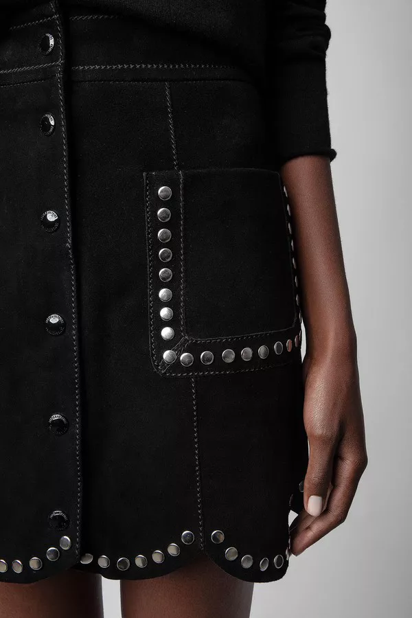 Jasia Studded Suede Skirt by Zadig & Voltaire at THE MILE