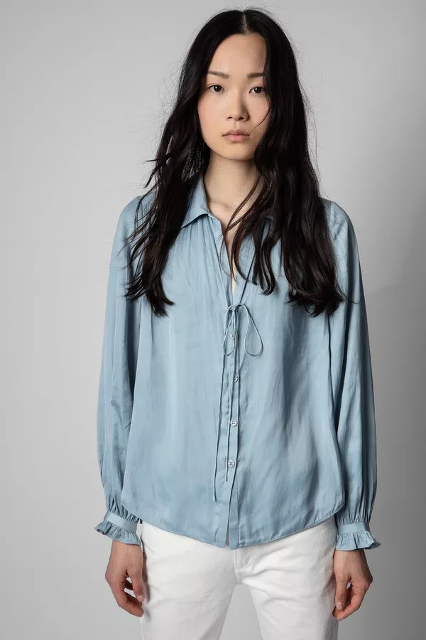 【新品】 TODAYFUL Swallow Satin Shirts S/BLU Todayful Swallow Satin Shirt Sky Blue Blouse